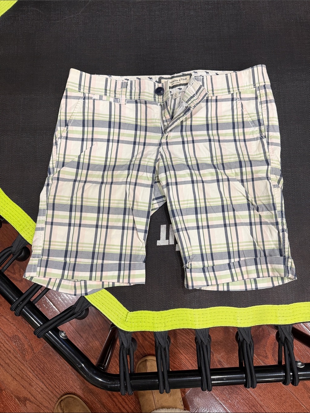 Woman’s Abercrombie & Fitch Plaid Cotton Shorts - White with Blue & Green
